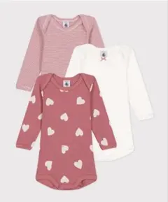 プチバトー　ハートプリント長袖ボディ３枚組 6ヶ月　67cm