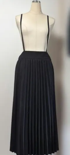 サスペンダー付き プリーツロングスカート ブラック