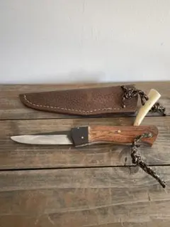美品】シースナイフ フルタング SA39 タイガーアイ調天然ウッド 