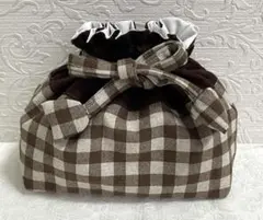 お弁当袋　巾着　チェック柄 　　　　　　　　　NO133