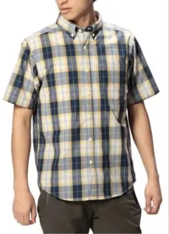 コロンビア　チェック柄 半袖シャツ ネイビー/イエロー