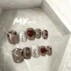 【No.118】グレージュ　秋冬　ハート　ネイルチップ