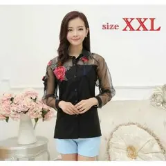 ☆トレンド☆ 花柄 シースルー ZARA系 トップス ブラック XXL