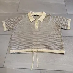 Kastane ボーダー ニットポロシャツ 半袖