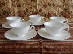 ノリタケ　ホワイトティーカップ、ソーサー　５客セット