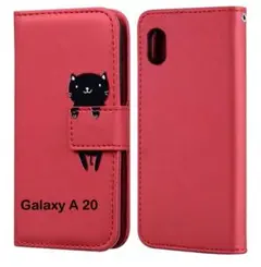 Galaxy A20 手帳型ケース 猫デザイン 赤