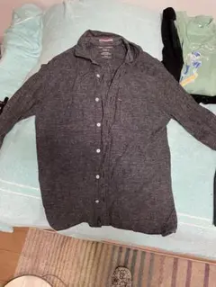 ダークグレー ボタンアップシャツ　七分・カットソー