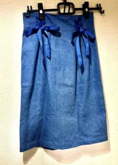 デニムブルー リボン付きタイトスカート　お値下げしました！