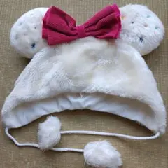 ディズニー 25周年 ミニーファンキャップ　ファー　ホワイト　白　ピンクリボン