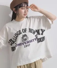 LUPILIEN　パウダー天竺 発泡ロゴ&ブルドック オーバーサイズ Tシャツのサムネイル