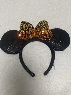 ディズニー　カチューシャ　ミニー　スパンコール　オレンジ　ブラック