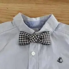 ライトブルー チェックボウタイ付きシャツ