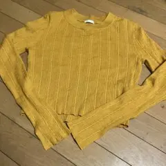 リブ編みマスタード色長袖セーター