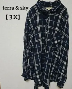 terra & sky 【３X】チェック柄長袖シャツ