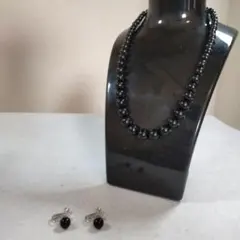 c62 超美品　天然ジェット　天然石　黒　ネックレス　イヤリング　鑑定済み