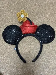 ディズニーランド　カチューシャ　ミニー　スパンコール　黒　花