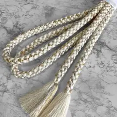 絹 帯締め☆礼装用 丸組 白×金糸×銀糸 フォーマル 組紐