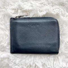 COACH コーチ コインケース ネイビー レザー L字ファスナー カードケース