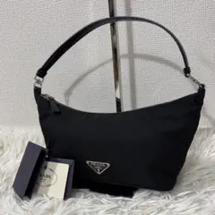 【美品】 プラダ アクセサリーポーチ ワンショルダーバッグ ブラック 三角ロゴ