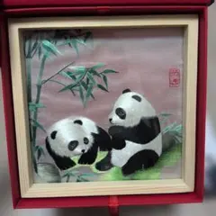 青島貝彫 パンダ 貝細工 工芸品 中国製 アンティーク絵画 インテリア