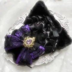 ぬい服　着ぐるみ　10〜12cm用　ブラック パープル ねこ チェーンフック付き