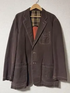 ブラウン テーラードジャケット チェック裏地