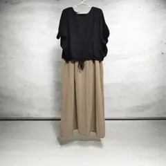 Mサイズ ドッキングワンピース ブラック×ベージュ