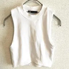 ZARA ザラ リブタンクトップ 白 クロップド丈 Mサイズ