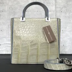 【美品】MAURO GOVERNA クロコダイル オリーブグレー 2WAYバッグ
