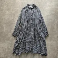 Veritecoeur　丸衿シャツコートワンピース　ギンガムチェック Veritecoeur 丸衿シャツコートワンピース ギンガムチェック - メルカリ