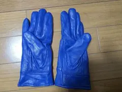 青いレザー手袋 裏地あり