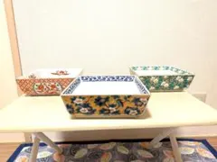 多色花柄四角形食器セット（3）九谷焼