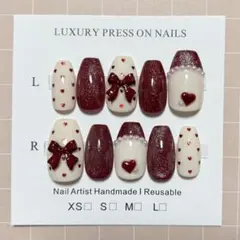 ネイルチップ 現品 フレンチガーリー 韓国 量産型 リボン ドットネイル ハート