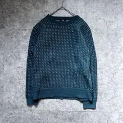 美品【シップス】（M）バーズアイ クルーネックニット セーター ウール ブルー系のサムネイル