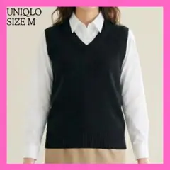 ユニクロ ウール100% Vネックニットベスト 黒 Mサイズ 美品