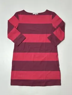 marimekko ピンク/パープル　ストライプ 七分袖ワンピース　XSサイズ