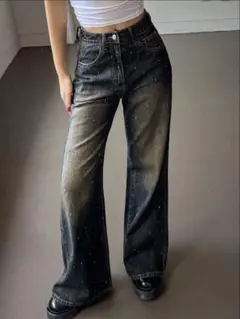 【値下げ】SHEIN ラインストーン フレア デニム パンツ シーイン