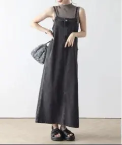 マキシ丈　キャミワンピース 黒 デニム