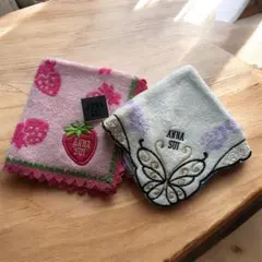 新品未使用 ANNA SUI（アナスイ）タオルハンカチ2点セット 苺柄 蝶柄