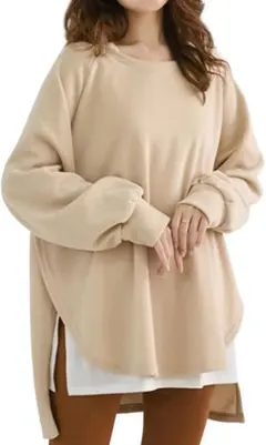 トレーナー レディース 長袖 秋冬無地 大きいサイズ (Free, ベージュ)