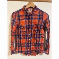 OLD NAVY オールドネイビーPLAID オレンジチェック長袖シャツ【S】