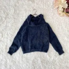 タートルネックシャギーニットセーター（F）ネイビー　ゆるダボ　フェアリーグランジ
