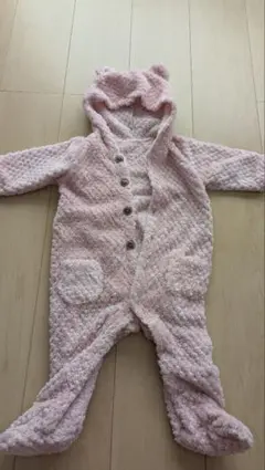 フード付きピンクロンパース　60　70サイズ　冬服