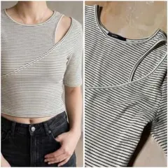kastane カスタネ　カットアウトtee ボーダー　オフホワイト　F