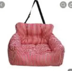 犬用クッションベッド 赤と白ストライプ