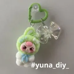 baby three リボン うさぎ カラビナ キーホルダー 白×緑