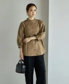 【 美品 】しまむら　mysa closet ビスチェ+シャツ セット　キャメル