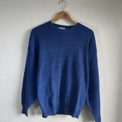 ニット　セーター　リブ　クルーネック　ブルー　長袖　メンズ　レディース　秋　冬