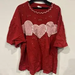 ❤︎海外古着❤︎赤色 半袖Tシャツ ハート刺繍　✨ビックサイズ✨