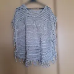 ニットベスト フリンジ付き グレー